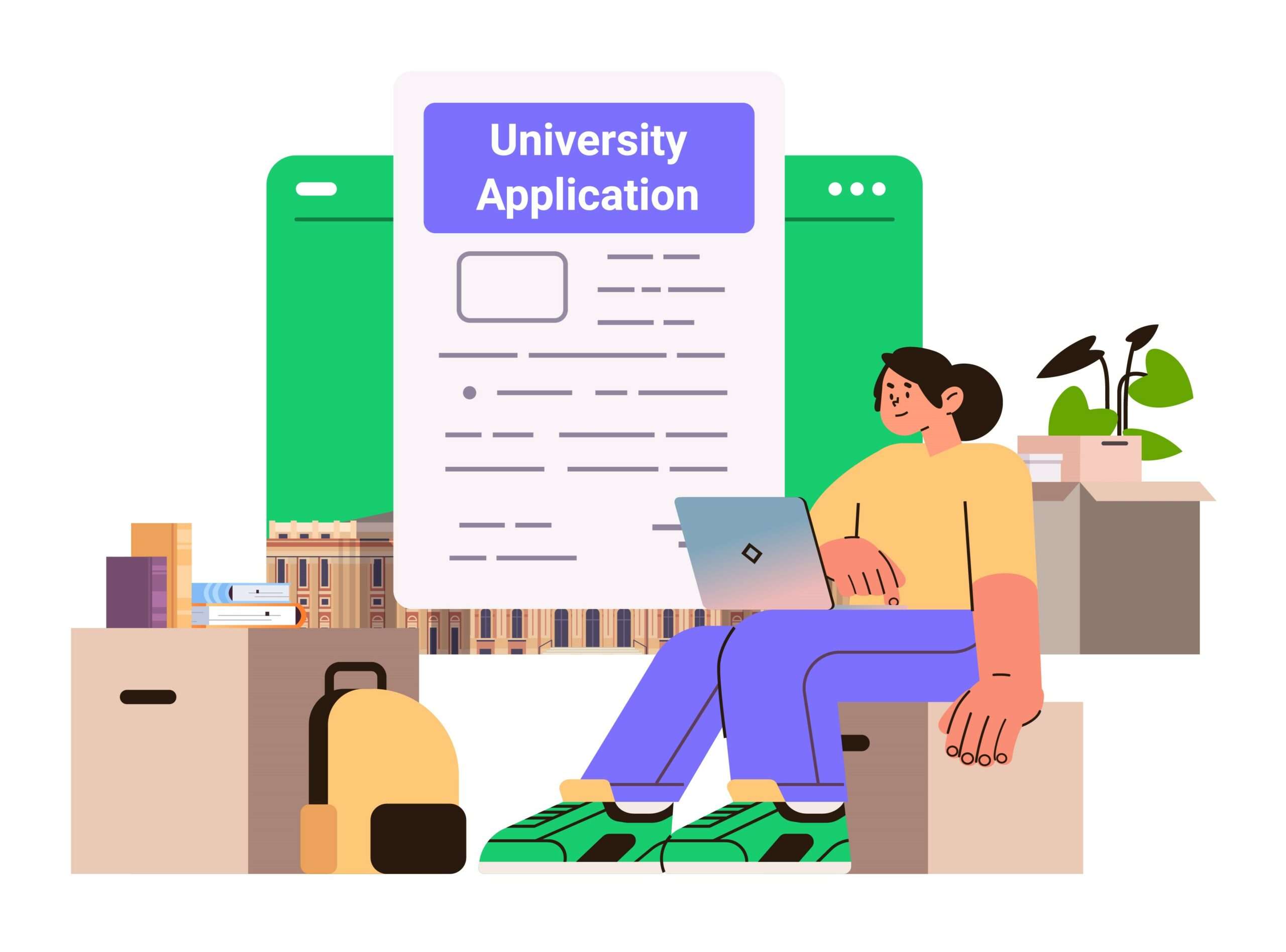 student reading university application girl applicant filling form or planning studies online education concept horizontal copy space vector illustration