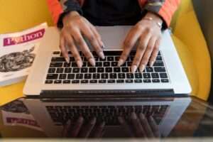 An international student research credential evaluations on a Macbook